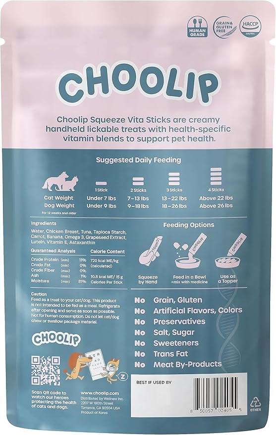 Squeeze Vita Stick Lickable Cat and Dog Treats – 7-Count Eye Support Sticks with Multivitamins, Soft Squeezable Paste for All Life Stages, Supporting Eye Health