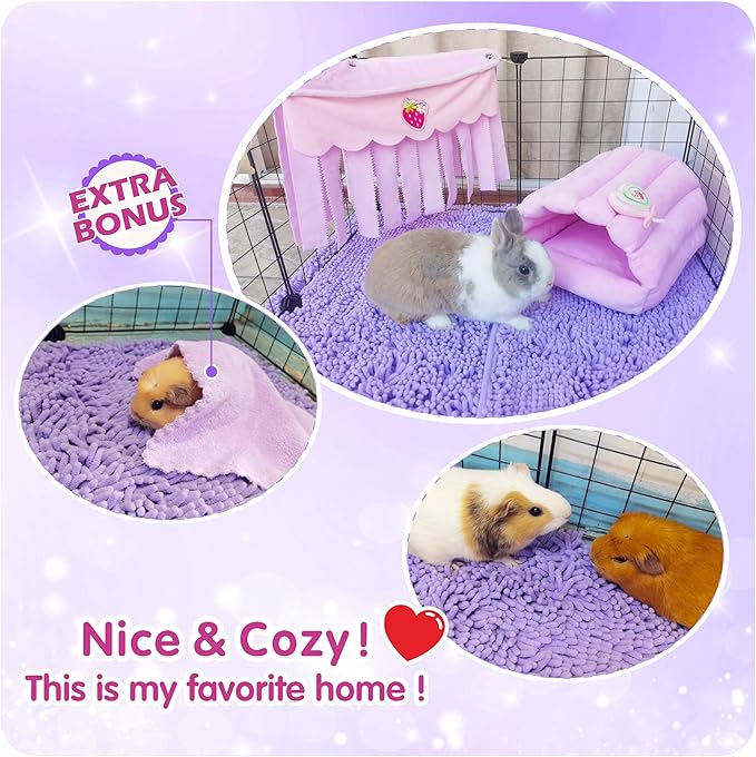 Guinea Pig Cage Liner Bedding 2 PCS, Washable Guinea Pig Bed Mat, Extra Absorbent Rabbit Pee Pad Reusable, Non-Slip Fleece Blanket for Bunny and Small Animal Cage Accessories (Purple, 24"x16")