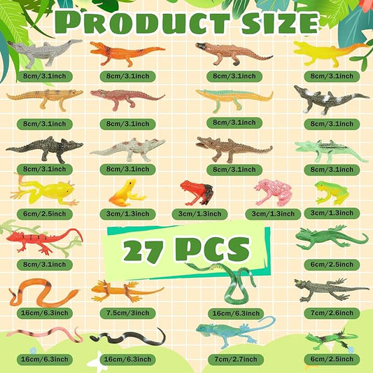 27Pcs Reptile Toys Realistic Figurines Model Animal Animal Figures Plastic Reptile Snake Lizards Frog Crocodile Toys Set Animals Toys for Kids Science Project Learning Educational Toys Gift
