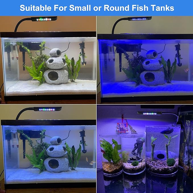 VARMHUS Fish Tank Clip on Light,Aquarium lED Light,Fish Tank RGB Clamp Plant Light with Timer Dimmer (4.8W)