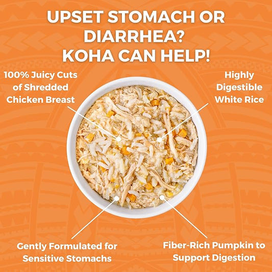 KOHA Pet Limited Ingredient Bland Diet for Cats, Chicken and White Rice Recipe Sensitive Stomach Wet Cat Food, Gentle Formula Easy to Digest Bland Diet Cat Food, 6 oz Pack of 12