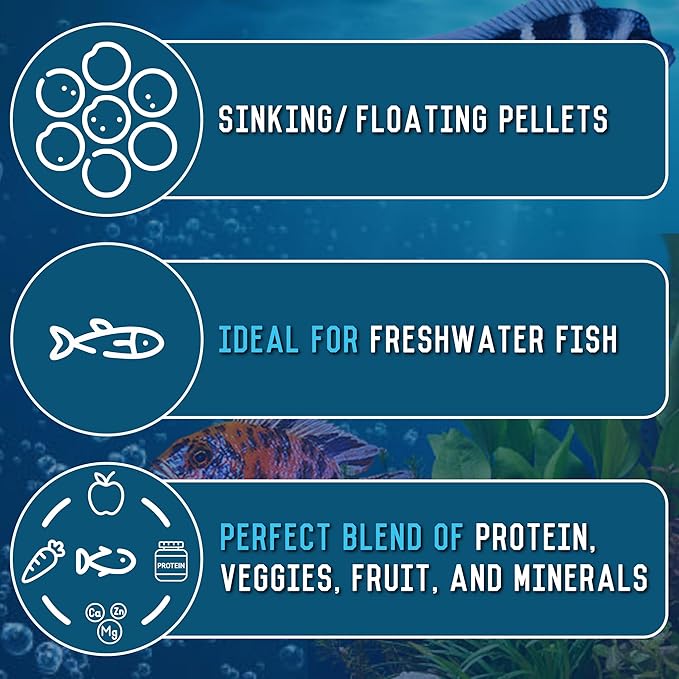 RON'S CICHLIDS African Cichlid Fish Food, Premium Tropical Fish Food Pellets with Protein, Veggies & Fruits for Healthier, Brighter & Bigger Tropical Fish & Cleaner Tanks, Juvie Blend, 3 LB