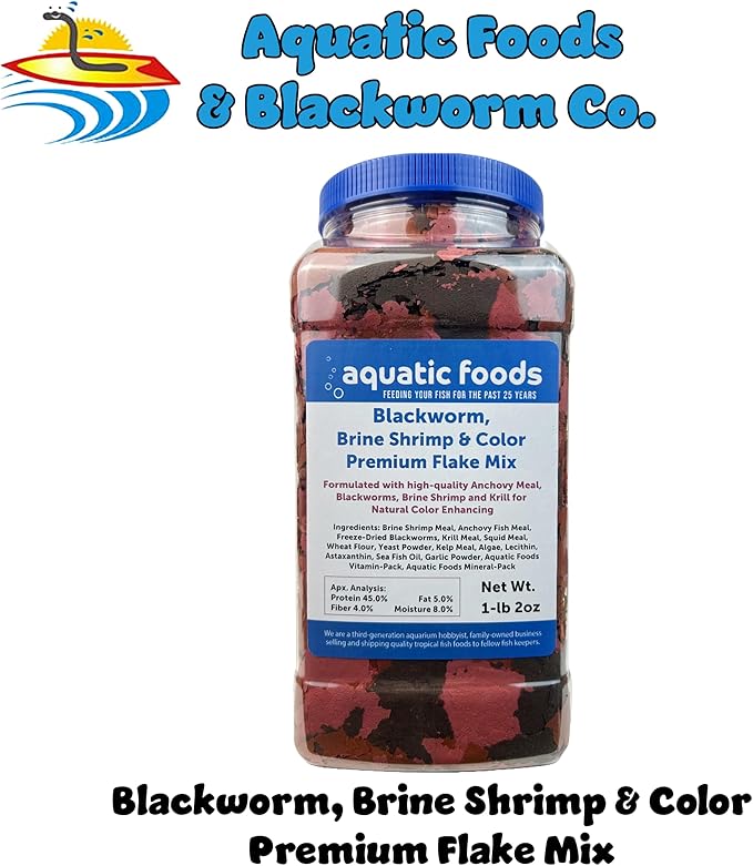 45% Blackworm & Red Brine Shrimp & Color Flake Mix for Cichlids, Discus, for All Community Tropical Fish. Aquatic Foods/Zeigler Flakes…1-lb 2oz Lg Jar
