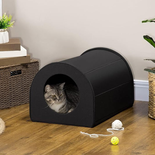 PawHut Dome Heated Cat House Portable and Waterproof Pet Shelter for Kitty in Winter, Black