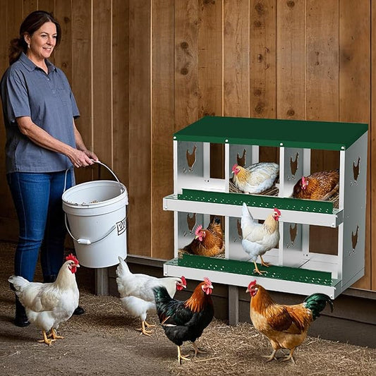 6 Compartments Chicken Nesting Box,Metal Chicken Egg Laying Box, Nesting Boxes,Easy Egg Collection, Easy Cleaning (Green)
