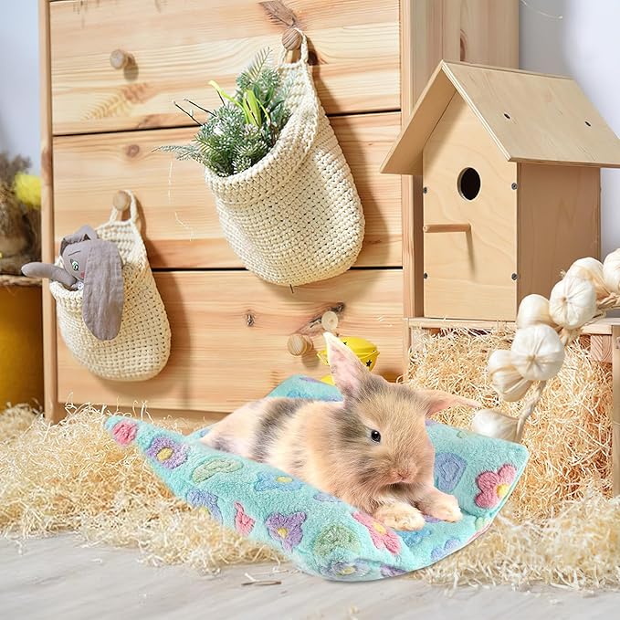 15.7X14 Inch Rabbit Bed, Padded Concave Bed for Small Animals, Cuddle Cushion Plush Mat with Cotton Lounger Pillows for Guinea Pigs, Hamsters, Rabbits, Rats and Bearded Dragons (Blue)