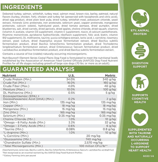 NutriSource Element Series Coastal Plains Dry Dog Food, Turkey, Salmon, and Whitefish, 24LB