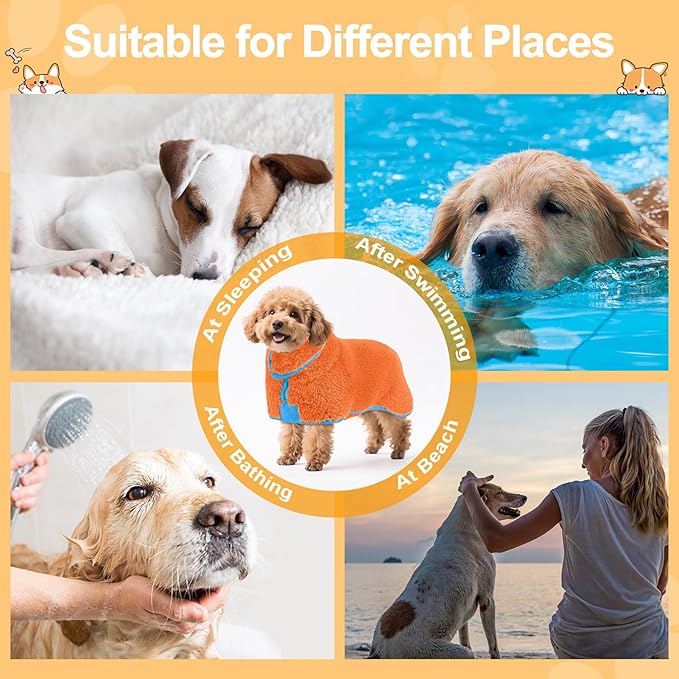 Bienbee Dog Bathrobe, Quick Drying Super Absorbent Dog Robes for After Bath, Warm Keeping Dogs Towel, Dogs Bath Supplies,Orange S