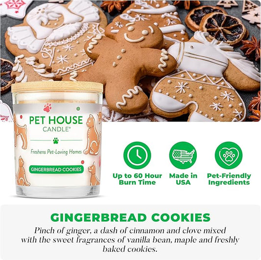 One Fur All Pet House Christmas Candles, Long Lasting, Clean Burning, Soy Wax Scented Pet Friendly Candles for Odor, Gingerbread Cookies, 2 Pack