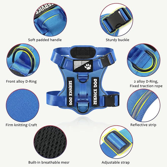 Demigreat Service Dog Harness, Reflective Dog Vest Harness with 5 PCS Patches, Adjustable Soft Oxford Pet Harness, Inner Layer Mesh, Easy to Control for Small Medium Large Dogs