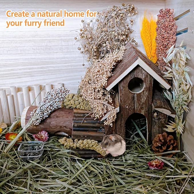 Natural Hamster Flower & Herb Habitat Deocr, Hamster Sprays Herbs Bedding Mate, Hamsters Cage Enrichment Decoration Accessories for Gerbil Dwarf Syrian Hamsters Guinea Pig Mice or Small Animals