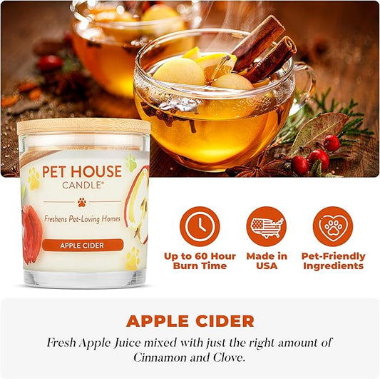 One Fur All Pet House Fall Candles, Long Lasting, Clean Burning, Soy Wax Scented Candles for Pet Odor, Apple Cider