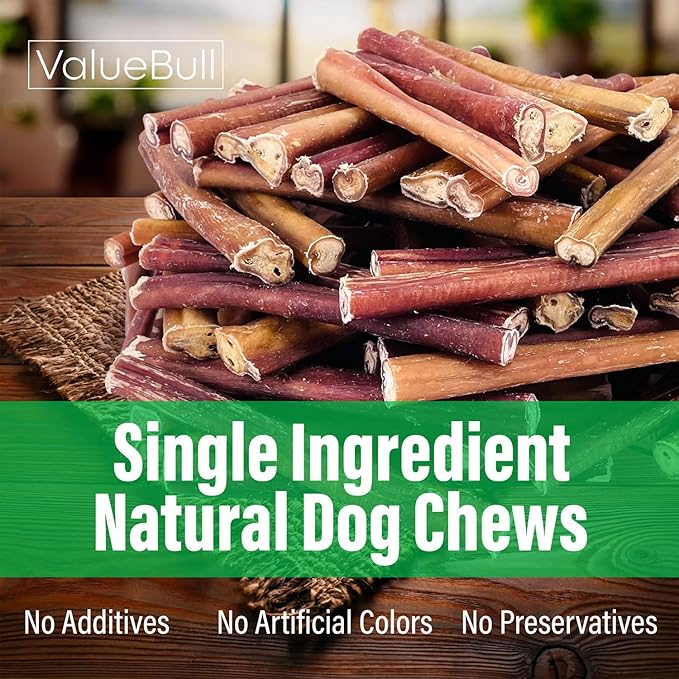 ValueBull Bully Sticks for Dogs, Thick 6 Inch, 100 Count Bulk Pack - All Natural, Grass Fed, Single Ingredient, Long Lasting Dog Treats