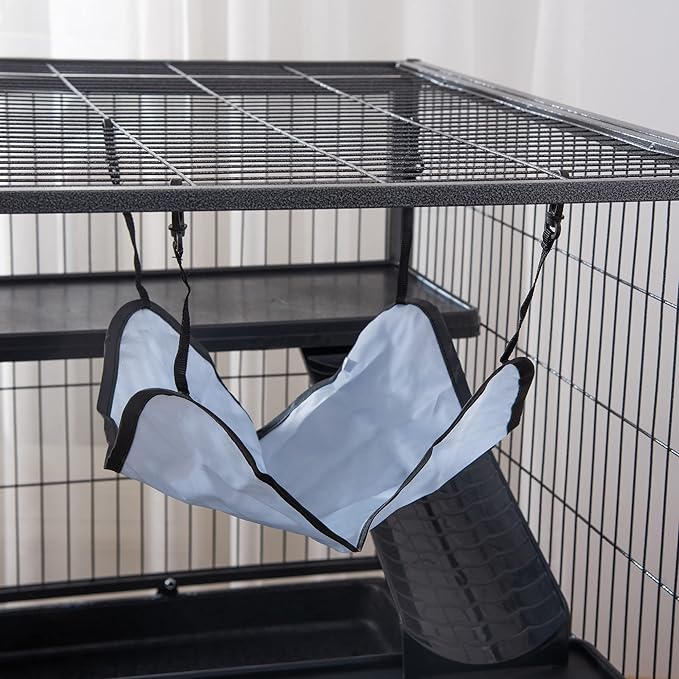 PawHut Small Animal Cage with Wheels, Pet Playpen for Rat, Syrian Hamster, Kitten, Ferrets, Chinchillas with Bottom Storage Shelf, Removable Tray, Ramp, 31.5" x 20.5" x 33.1"