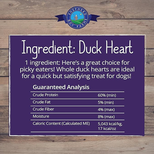 Freeze Dried Dog and Cat Treats, Duck Heart, All Natural Single Ingredient Freeze-Dried Dog Treat & Snacks, Made in USA, High Protein, Essential Nutrition of Raw Food, 8oz
