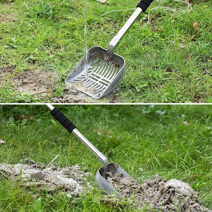 Yangbaga Metal Cat Litter Scoop with Deep Shovel&Long Handle,Detachable Stainless Steel Non-Stick Litter Sifter with Foam Padded Grip, No Bending Back Heavy Duty Cat Litter Scooper