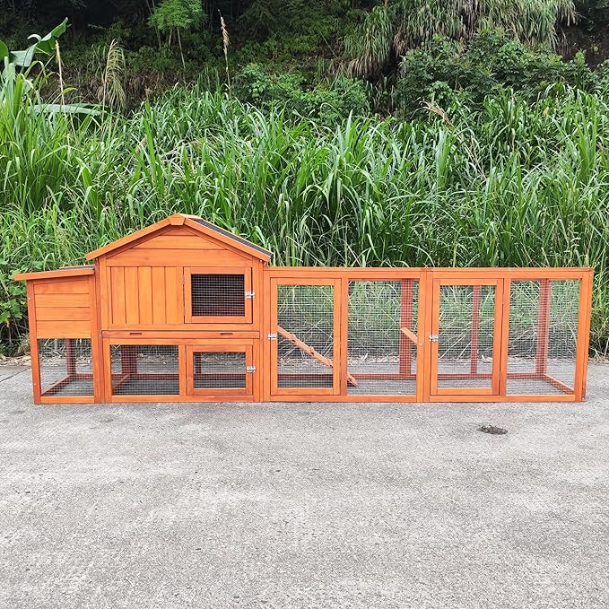 113.5" Large Wooden Chicken Coop with Run – Outdoor Hen House for 2-4 Chickens, Waterproof Roof, Nesting Box, Ramp & Perch, Predator-Proof, Removable Tray, Secure & Durable Natural