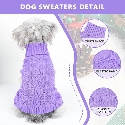 Dog Sweaters Small Dog Clothes Winter Turtleneck Puppy Sweater Warm Pet Cat Sweater Doggy Pullover Outfit with Twisted Design XS~XL(Purple, X-Large)