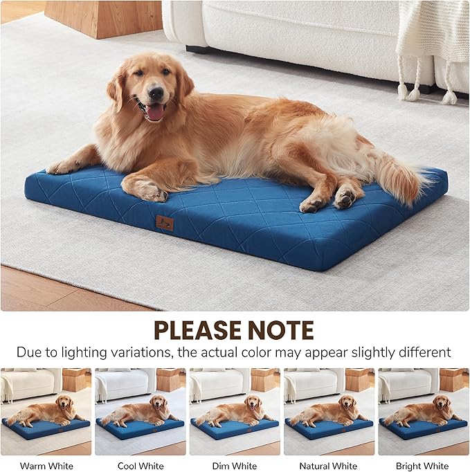 Orthopedic Dog Crate Bed for Large Medium Size Dogs, Waterproof Pet Bed Mat with Egg Crate Foam, Flat Dog Crate Pad with Removable Washable Cover, 41 x 28 Inch Kennel Pads, Navy