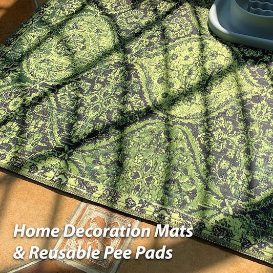 nunubaby 4PACK Washable Pee Pads for Dogs, Stylish, Non-Slip and Leak-Proof Pee Pads. Reusable Potty Pads for Dogs for Crates and Floors.(Green/Multi, 24" x36")