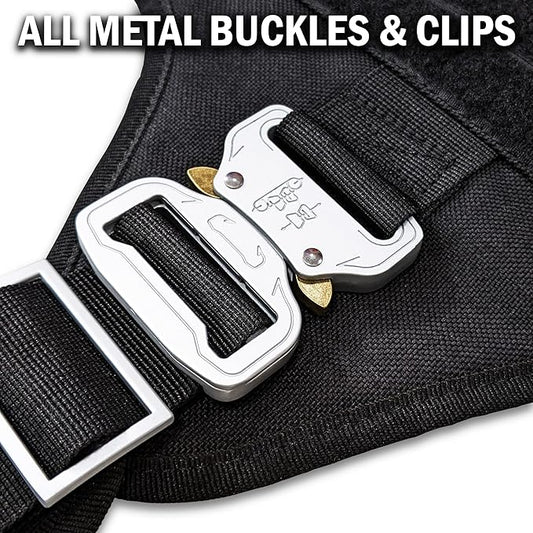 Tactical Dog Harness with 4 Metal Buckles, Waterproof; bite-Proof Military Grade Dog Vest, Stop pulls but Does not Choke Neck, Great with Prevents Escapes, Heavy-Duty Dog Harness for Medium Dogs