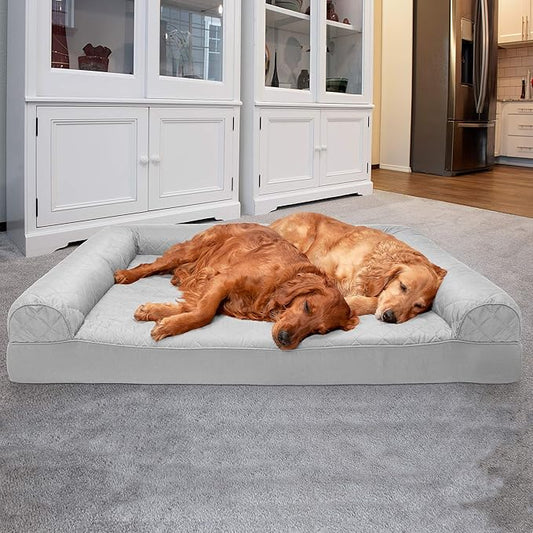 Furhaven Orthopedic Dog Bed for Large Dogs w/ Removable Bolsters & Washable Cover, For Dogs Up to 125 lbs - Quilted Sofa - Silver Gray, Jumbo Plus/XXL