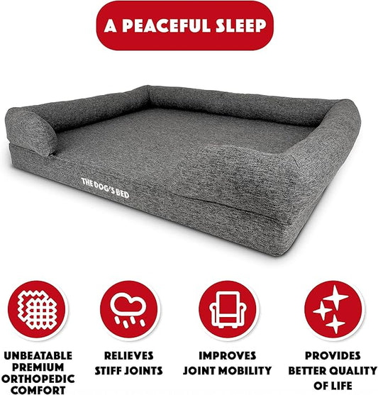 The Dog’s Bed, XL Grey Poly-Linen 43.5x34, Memory Foam, Pain Relief: Arthritis, Hip & Elbow Dysplasia, Post Surgery, Lameness, Supportive, Calming, Waterproof Washable Cover, Veterinary Approved