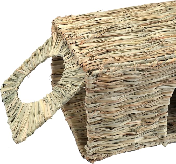 WUWEOT 2 Pack Large Grass Bunny House, Foldable Rabbit Hut, Play Hideaway Bed Hay Mat Chew Toy for Rabbit, Guinea Pigs, Gerbils, Hamster and Small Animals, 11"x8"x8"