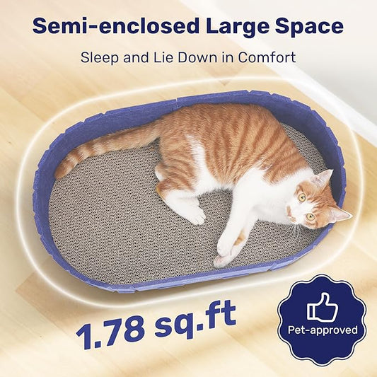 FUKUMARU Cat Scratcher, 24 Inch Sofa Shape Cat Scratcher Couch Bed, Reversible Detachable Cats Scratching Board, Round Cats Scratch Pads Refill Indoor, Blue