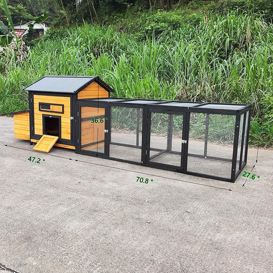 118" Extra Large Wooden Chicken Coop Outdoor Hen House with Dual Nesting Box, Leak-Proof Pull-Out Tray & Asphalt Roof – Predator-Proof Backyard Poultry Cage for Chickens and Small Farm Use Natural