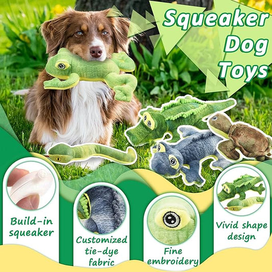 Stuffed Animal Dog Toys, 5 Pack Tough Squeaky Dog Toys, Plush Toys Assortment, Great Value Pet Toys Bundle, Woodland Series Chew Toys for Large Medium and Small Dogs Puppy Pet Toys