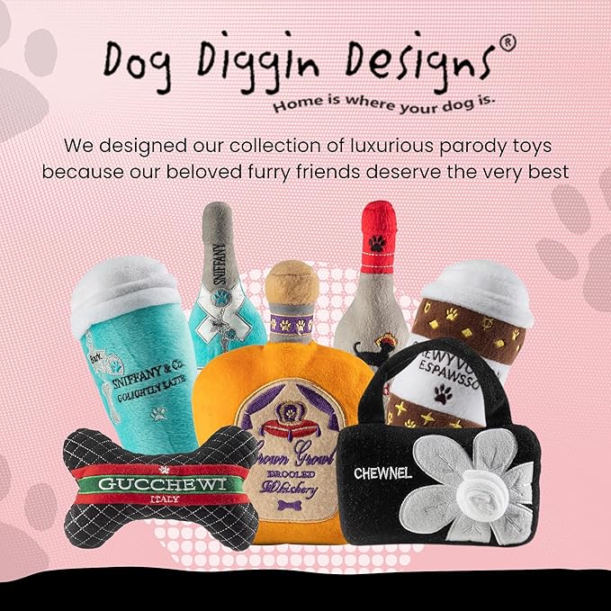 Dog Diggin Designs Runway Pup Collection | Unique Squeaky Parody Plush Dog Toys – Haute Couture Purses & Handbags