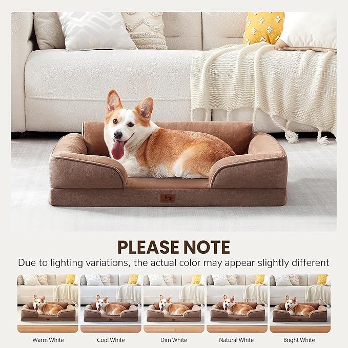 Orthopedic Dog Beds for Large Sized Dogs, Waterproof Egg-Crate Foam Pet Couch Bed with Soft Sides, Non-Slip Dog Sofa with Flannel Removable Washable Cover, 35" L Supportive Pet Sofa, Brown