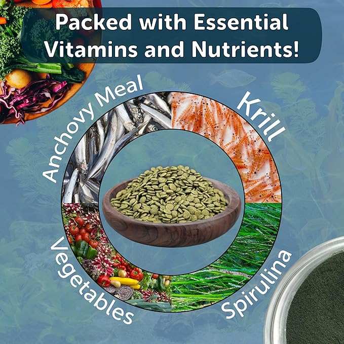 Aquatic Foods Inc. 3.5mm - 1/8" Micro Sinking Wafers of Spirulina, Algae & Veggies for Bottom Fish, Plecos, Shrimp, Snails, All Tropical Fish, 4-Type Wafer & 12-Type Pellet Mix Included 10oz