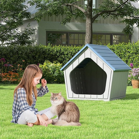 Outdoor Cat House Weatherproof, Clawsable Cat Houses for Outdoor Indoor Cats, Feral Outside Cats House Weatherproof, Resin Insulated Material, Air Holes Easy to Clean and Install, Blue