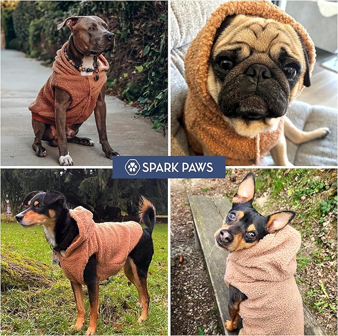 Spark Paws Teddy Dog Sweater, Sherpa Jacket Vest with Warm Fleece Lining, Winter Coat Suitable for Small Medium Large XL XXL Breeds - Brown - L