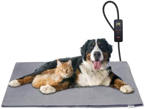 Toozey Large Pet Heating Pad, 6 Adjustable Temperature Dog Cat Heating Pad with Timer, Waterproof Heated Dog Bed with Chew Resistant Cord, Indoor Electric Pet Heated Mat 35x24in