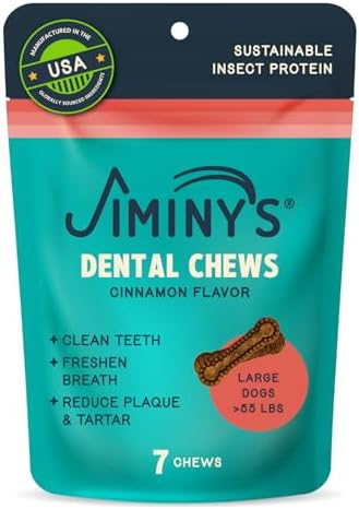 Jiminy's Dental Chews for Dogs, Cinnamon Flavor, Scientifically Proven to Improve Oral Health, Dental Bones Clean Teeth, Fight Bad Breath, and Removes Plaque and Tartar, Large, 7ct (Pack of 1)