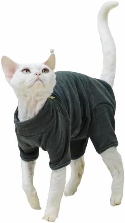 Sphynx Cat Sweater –Hairless Cats Shirt Pullover Kitten T-Shirts with Belly-Wrap Protection, Soft-Stretch Winter Clothes for Hairless Cats, Indoor Kitten Apparel (Dark Grey, Large)