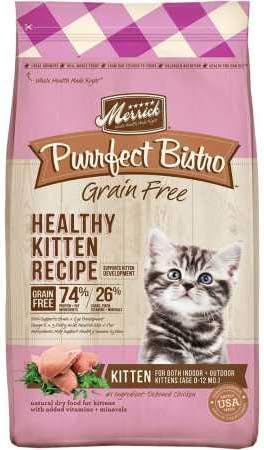 Merrick Purrfect Bistro Premium Grain Free Natural Dry Cat Food For Young Cats, Healthy Kitten Food Recipe - 7 lb. Bag
