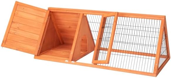 Rabbit Hutch & Chicken Coop Outdoor Small Animal Cage with Ventilated Wire Run, Emovable Tray for Quail, Bunnies, Guinea Pigs, Chicks – Backyard Poultry Hutch (Brown)