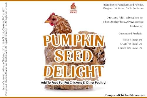 Pampered Chicken Mama Organic Pumpkin Seed Delight Backyard Chicken Supplement Scratch Treat Feed, Supplies, & Poultry Vitamins with Herbs for Healthy Hens (4 pounds)