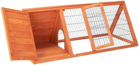 Rabbit Hutch & Chicken Coop Outdoor Small Animal Cage with Ventilated Wire Run, Emovable Tray for Quail, Bunnies, Guinea Pigs, Chicks – Backyard Poultry Hutch (Brown)