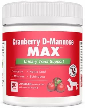 Cranberry D Mannose MAX- Dog Urinary Tract (UT) Health, Bladder and Kidney Support Supplement - UTI Bladder Control for Dogs-Granules (90 Doses)
