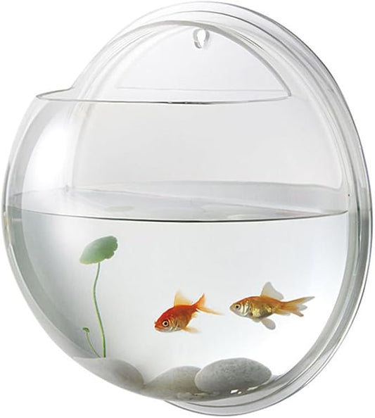 Mipcase Air Plants Fish Aquarium Fish Tank, Wall Mounted Fish Bowl Hanging Aquarium Fish Tank Vase Transparent Small for Home Office Room Decor (15cm Diameter) Betta Glass Vase