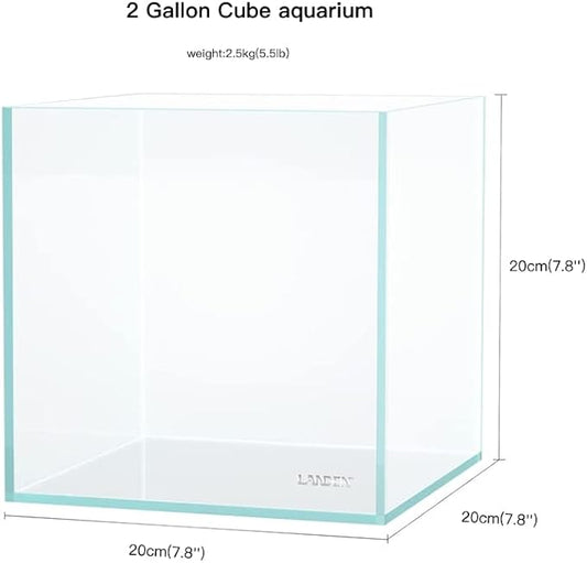 Small Nano Tall Rimless Tank, Glass Fish Tank, Betta Tank (2 Gallon 7.8x7.8x7.8inch/20x20x20cm)
