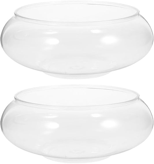 Clear Fish Bowl Vase Bubble, 2pcs Terrarium Fish Bowl Round Shallow Planter Desktop Goldfish Tank Hydroponic Planter Plastic Aquatic Plant Pot Daffodil Pot (2800ml)