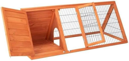 Wooden Rabbit Hutch & Chicken Coop Outdoor Small Animal Cage with Ventilated Wire Run, Emovable Tray for Quail, Bunnies, Guinea Pigs, Chicks – Backyard Poultry Hutch (Brown)