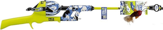 Cat Caster Fishing Pole Toy | Tangle Free & Easy to Store. Includes One Soft Toy and 2 Plastic Fish | The Ultimate Gift for Kitty Lovers, Cat Camo