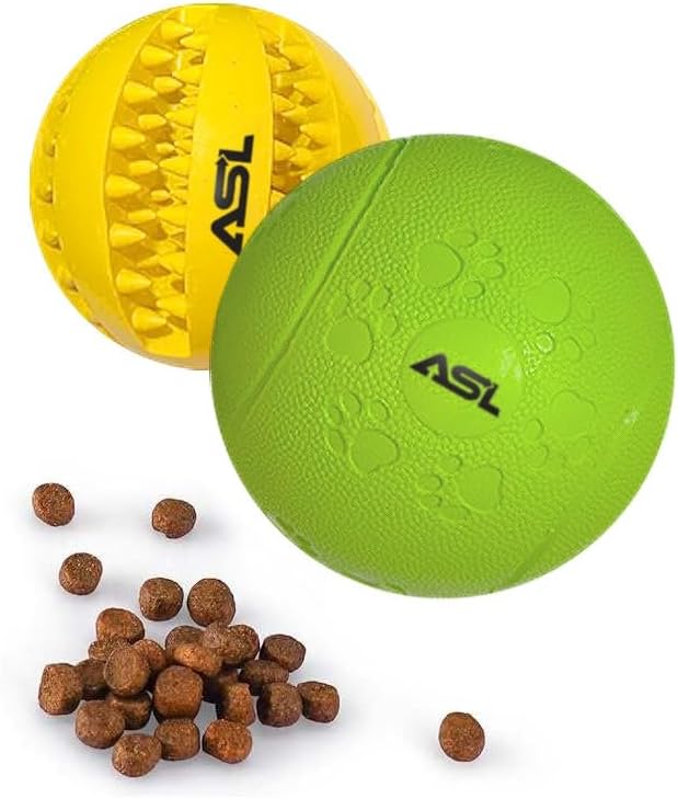 Interactive Dog Treat Ball, 2-Pack Durable Chew Balls for Puppies and Dogs Enrichment Toys for Large Dogs & Small Dogs, Durable Balls for Teeth Cleaning/IQ Training/Chewing